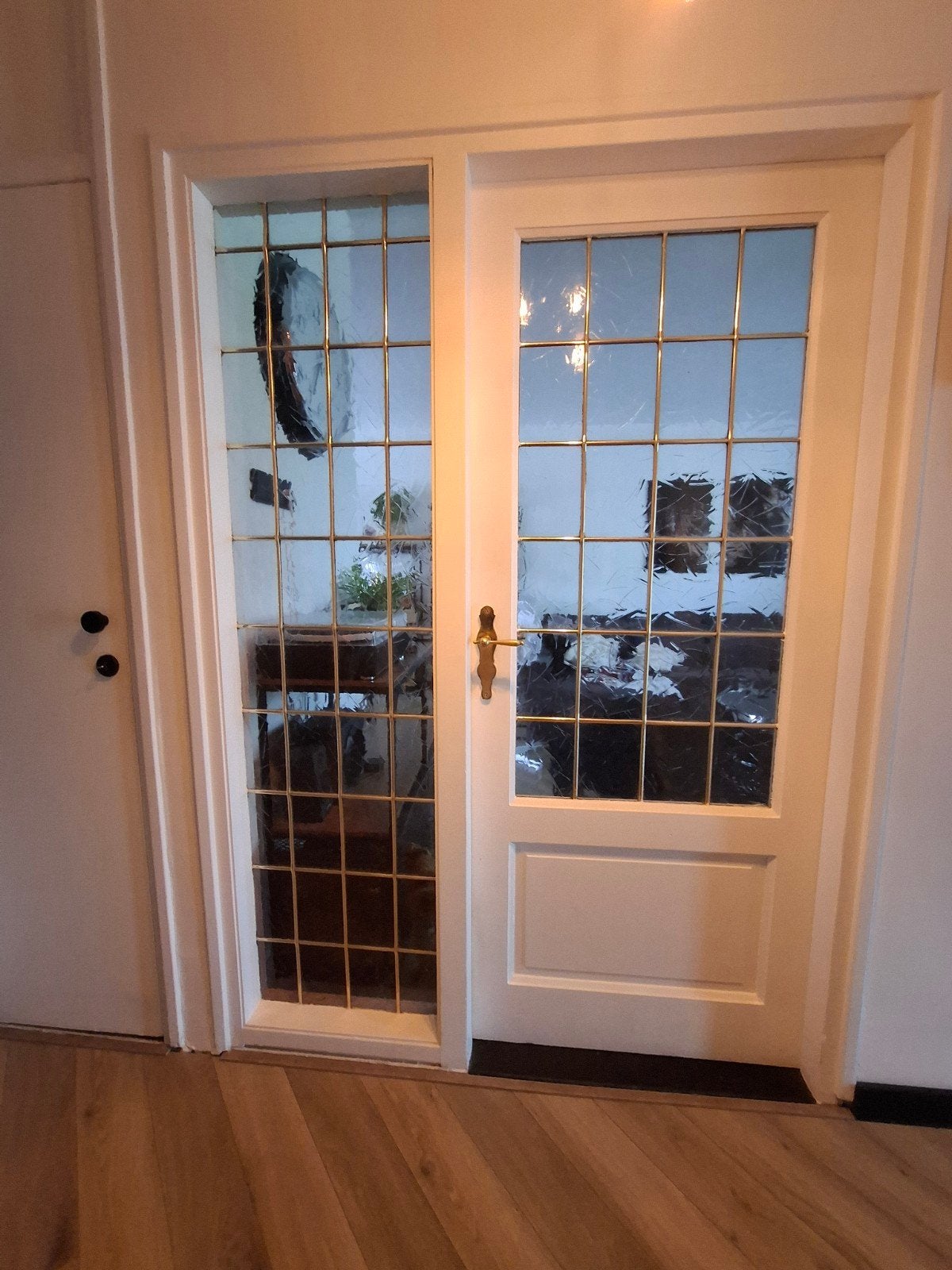 Klassieke binnendeur met kozijn en zijlicht - glas-in-lood, Ophalen, Gebruikt, 120 cm of meer, Binnendeur