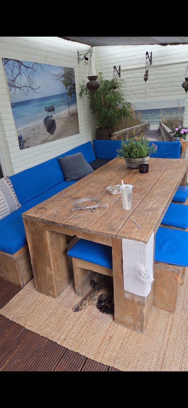 Tuinset steigerhout incl kussens., Tuin en Terras, Ophalen, Gebruikt, Hout