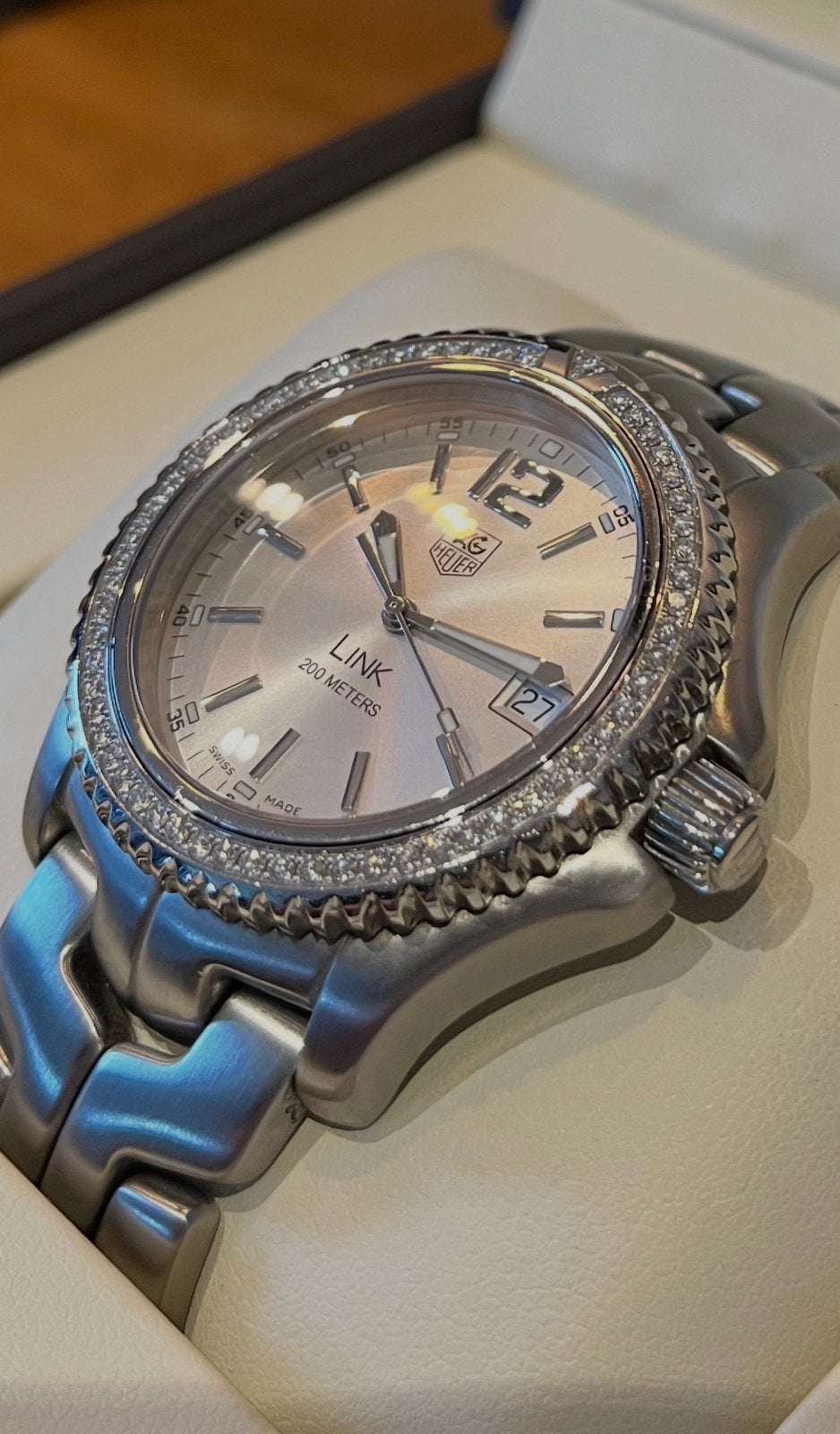 TAG Heuer pearl Link - 65 Diamant 1.06 carat, Sieraden, Tassen en Uiterlijk, Horloges | Dames, Staal, Polshorloge, Zo goed als nieuw