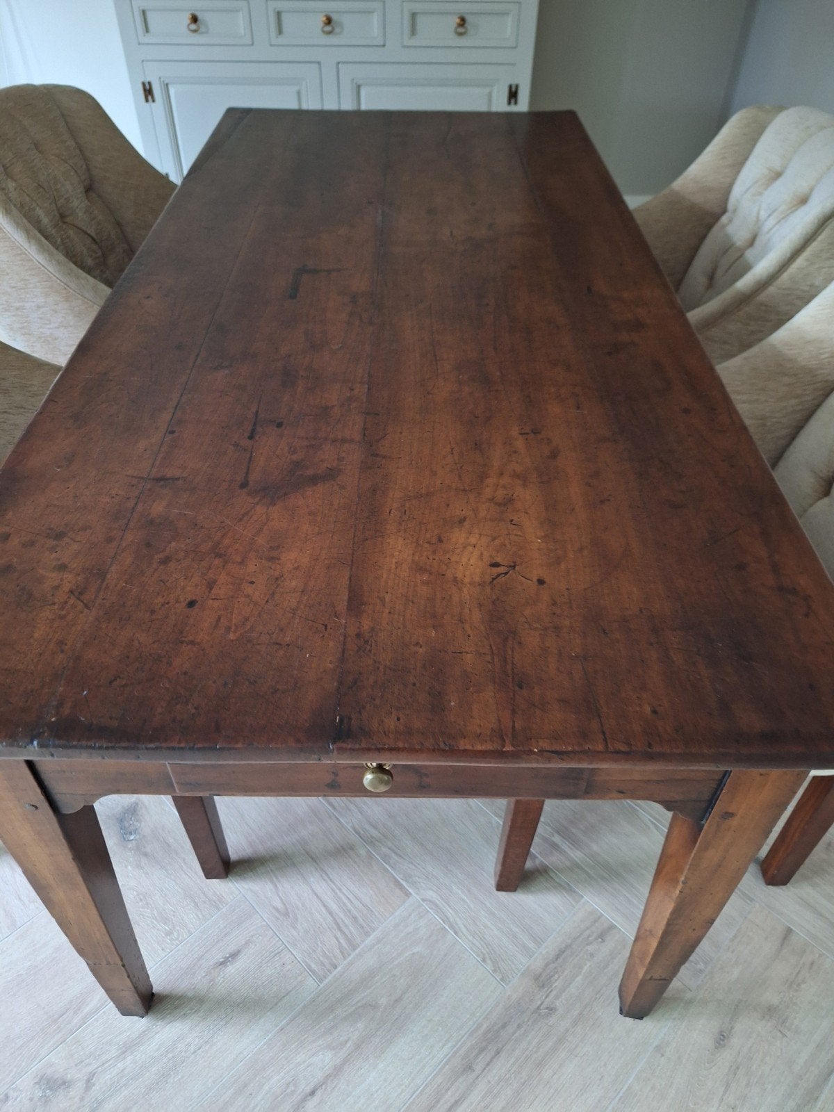 Franse eettafel uit 1800, Antiek (klassiek), Gebruikt, 150 tot 200 cm, Kersenhout