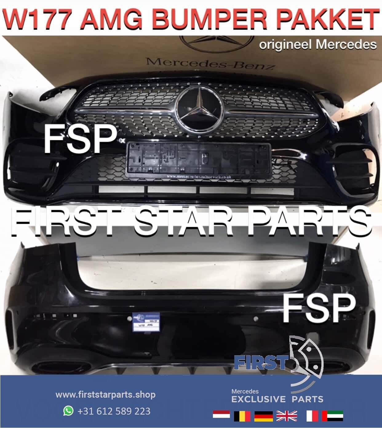 W177 AMG PAKKET ZWART Mercedes A Klasse 2018-2021 ORIGINEEL, Gebruikt, -, Ophalen of Verzenden, Bumper
