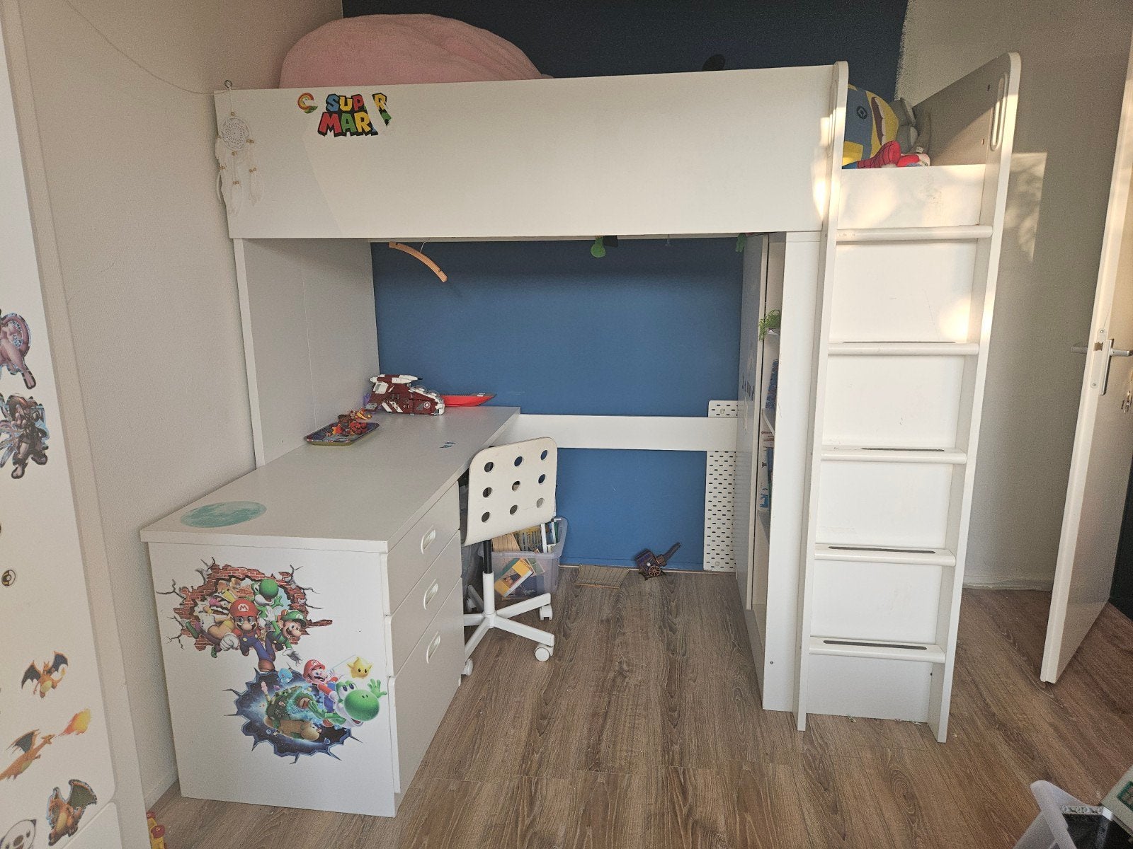 Hoogslaper met bureau, kast en lades, Ophalen, Gebruikt, Eenpersoons, 200 cm