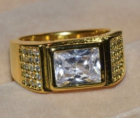Manen 925 zilveren met goud ring met zirkonen, 19 tot 20, Heer, Nieuw, Ophalen of Verzenden