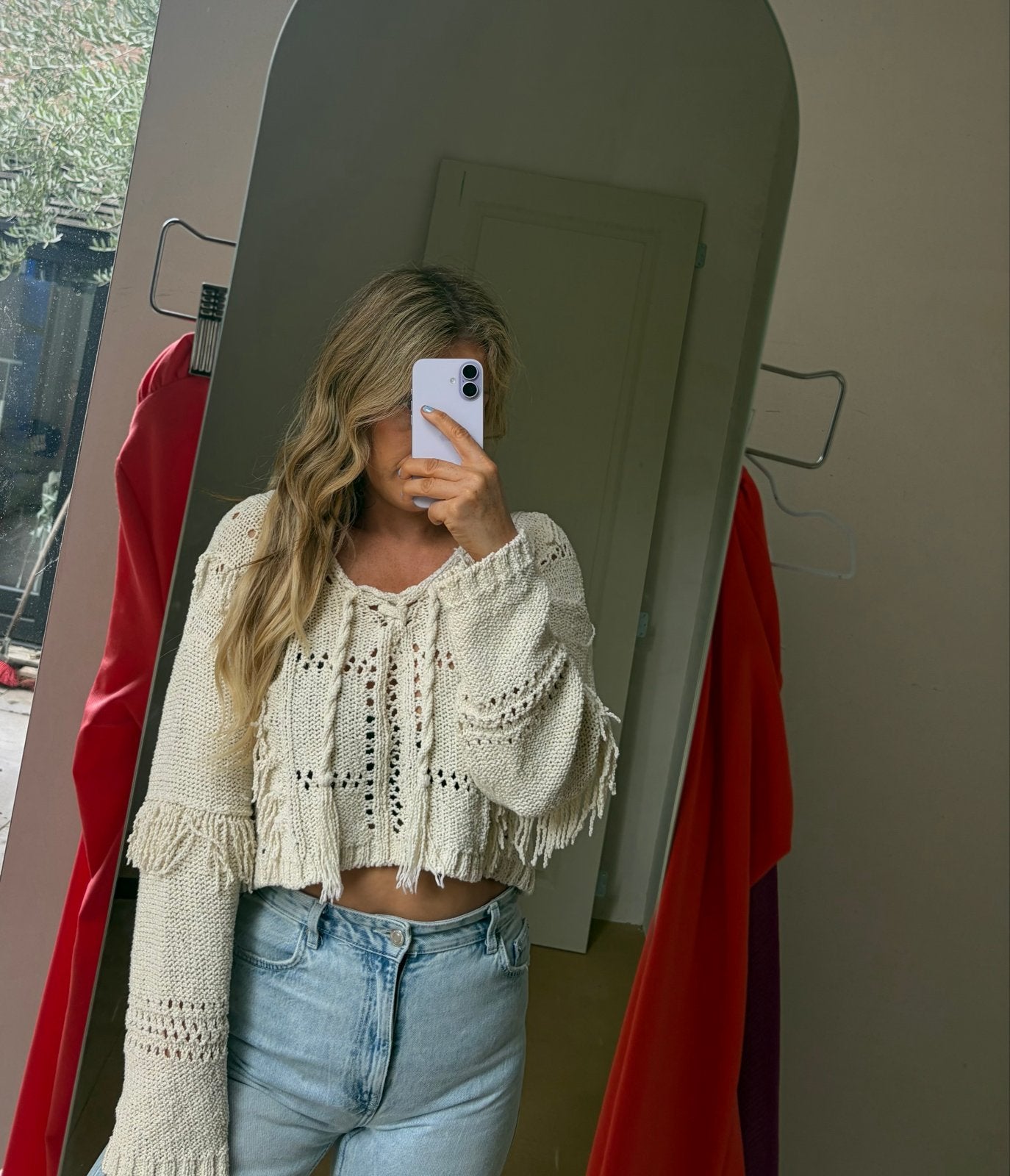 Boho trui met franjes, Ophalen of Verzenden, Zo goed als nieuw, Maat 42/44 (L), Beige