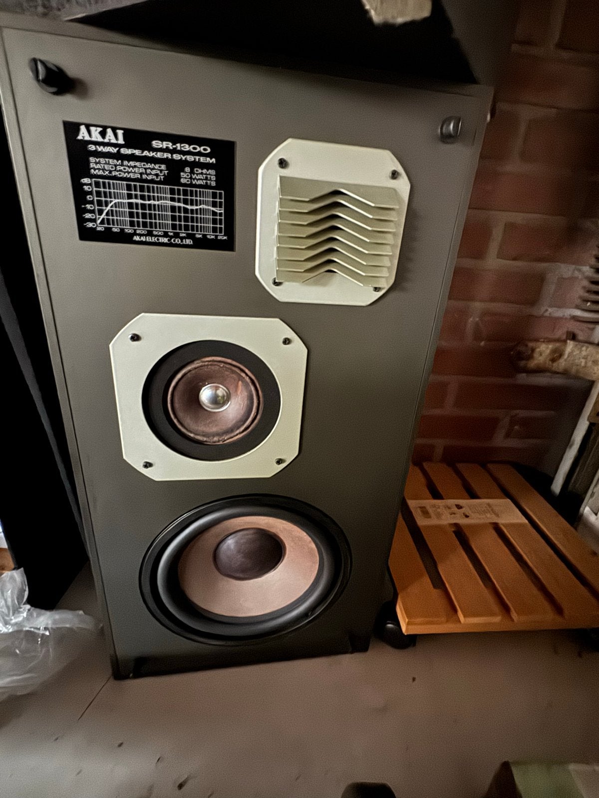 Akai SR-1300 3-weg luidsprekersysteem (vintage), Audio, Tv en Foto, Luidsprekers, Gebruikt, 60 tot 120 watt, Front, Rear of Stereo speakers