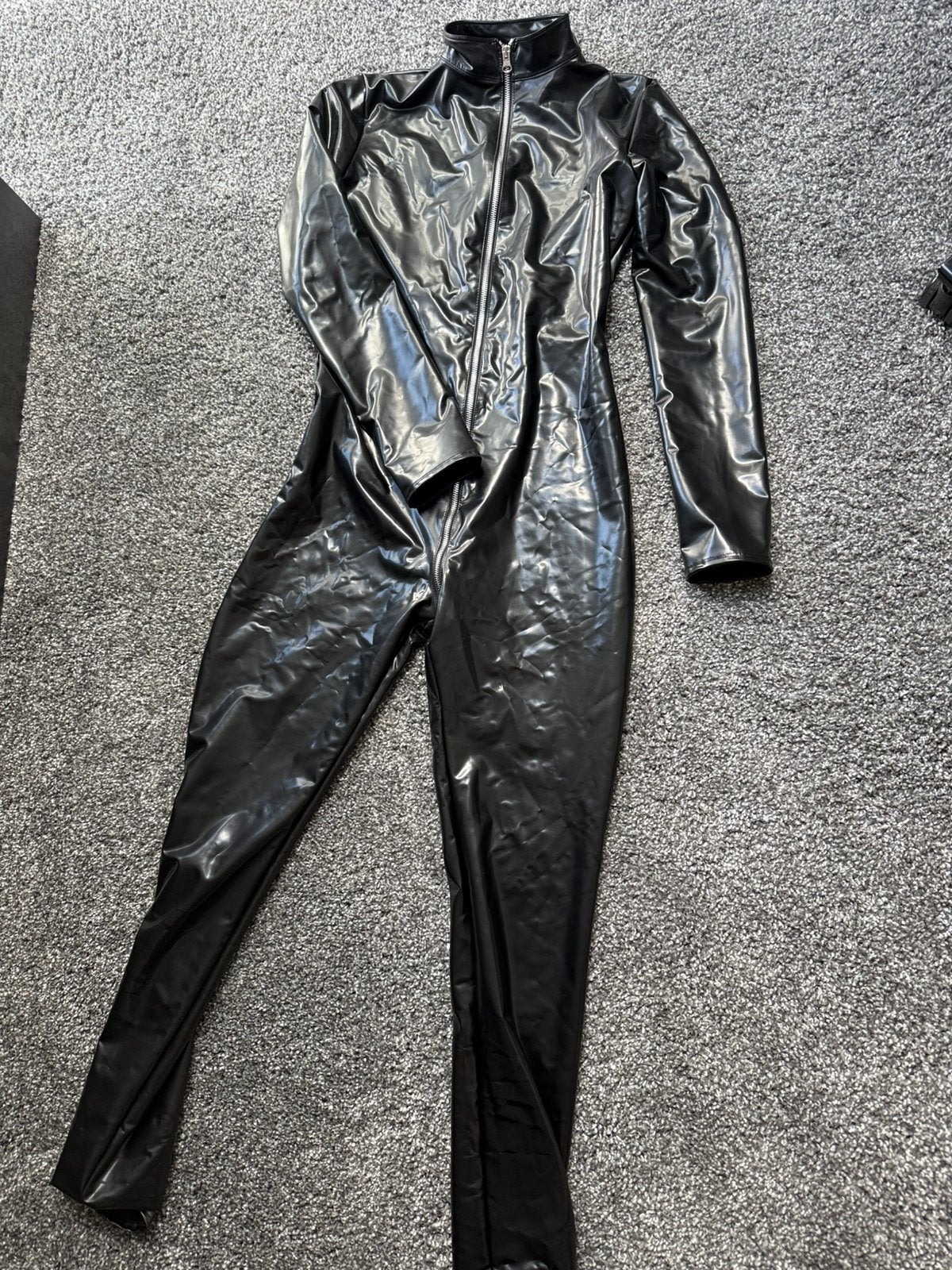 Lak / pvc catsuit XL, Verzenden, Zo goed als nieuw, Maat 46/48 (XL) of groter, Zwart