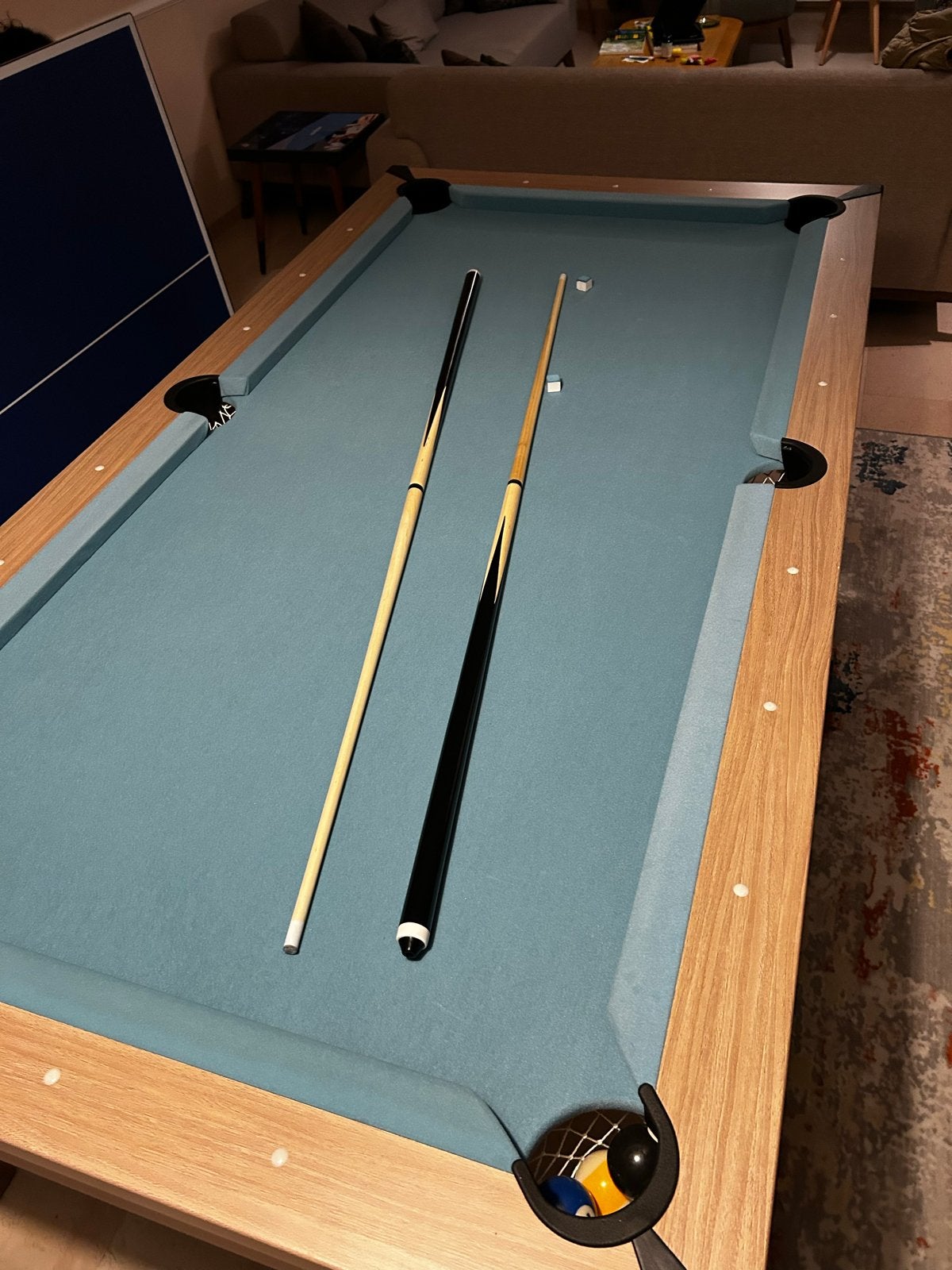 3-in-1: Biljart, tafeltennis en eettafel, Ophalen, 100 tot 150 cm, Eettafel/biljarttafel/tennistafel, 200 cm of meer