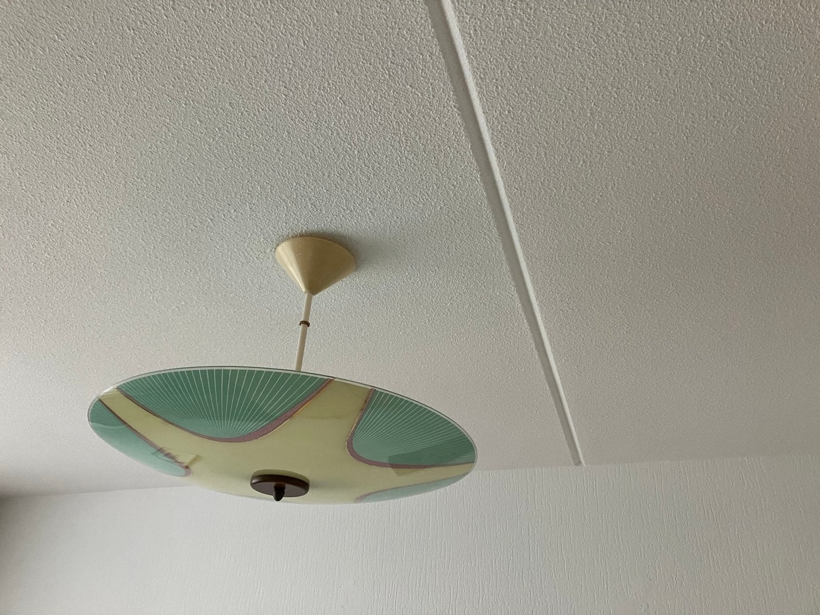 Vintage Plafondlamp Jaren '50 - Pastelkleuren, Huis en Inrichting, Ophalen of Verzenden, Zo goed als nieuw, Glas, E27 (groot)