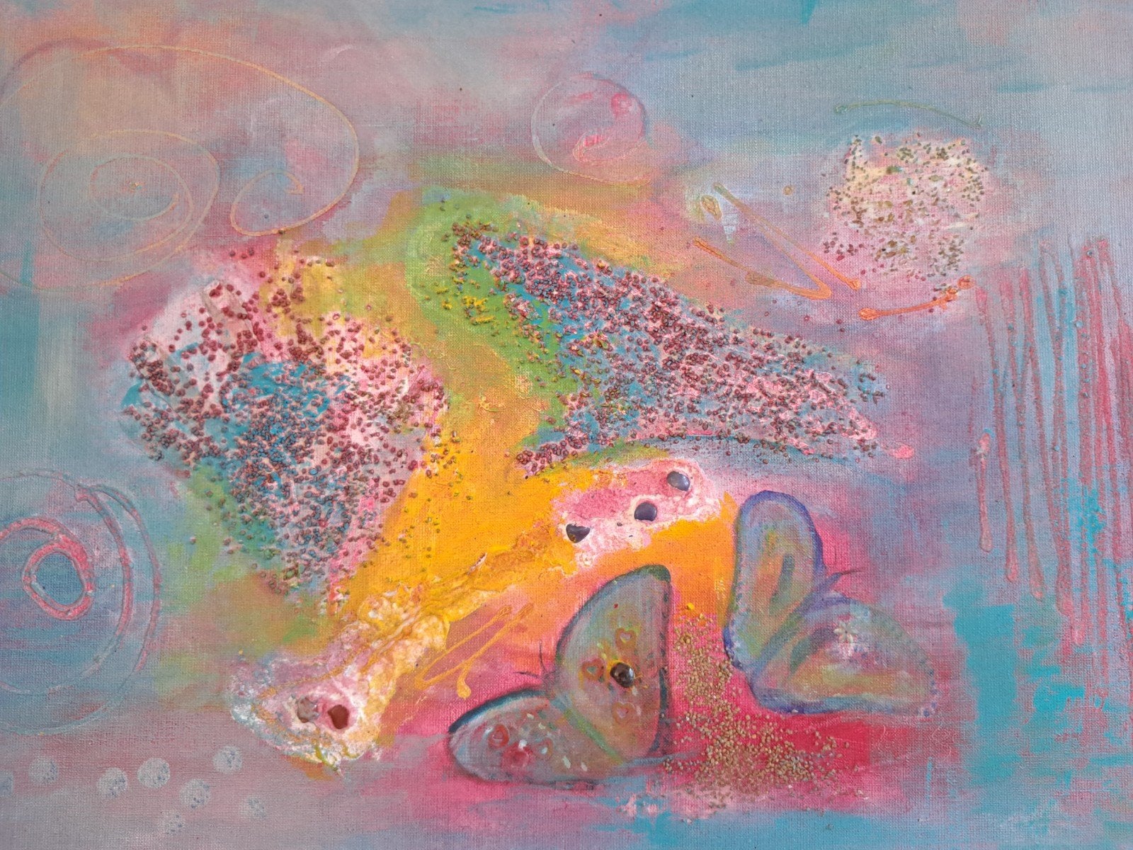 Vlinders in abstracte kleurenpracht - Acryl op canvas, Ophalen of Verzenden