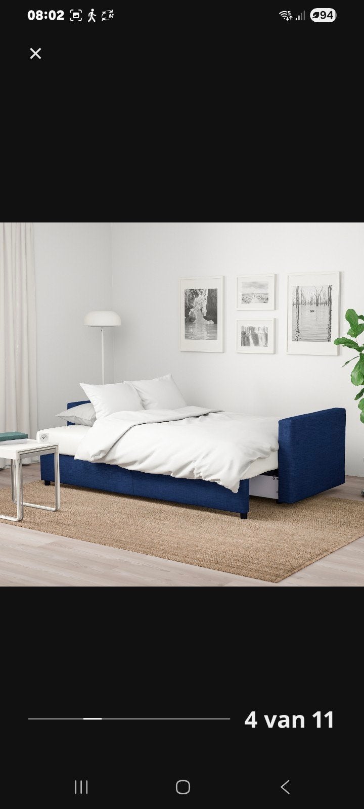 IKEA FRIHETEN slaapbank, donkerblauw, 3-zits, Ophalen, Tweepersoons, 140 cm