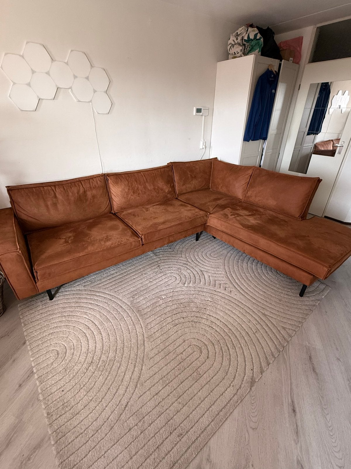 Moderne Hoekbank - Comfortabel en Stijlvol, Huis en Inrichting, Banken | Bankstellen, Ophalen, 250 tot 300 cm, Lexington hoekbank cognac kleur
