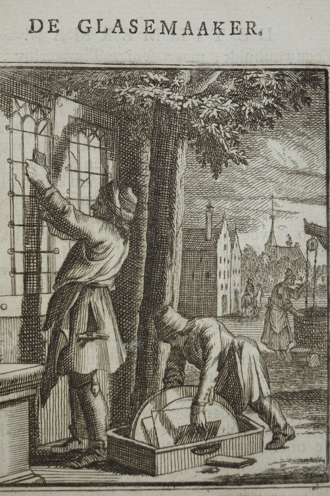gravure de glazenmaker, glaszetter nr. 2, luyken, 18e eeuw, Antiek en Kunst, Ophalen of Verzenden, Gravure, Origineel