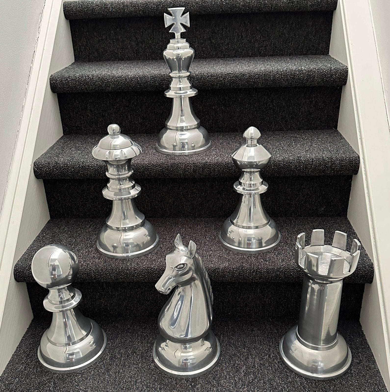 Grote aluminium schaakstukken - Complete set, Huis en Inrichting, Ophalen, Zo goed als nieuw