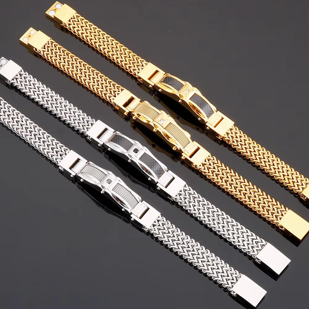 Luxe Brede Heren Armband Goudkleurig Zilverkleurig, Verzenden, Nieuw, Overige kleuren, Staal