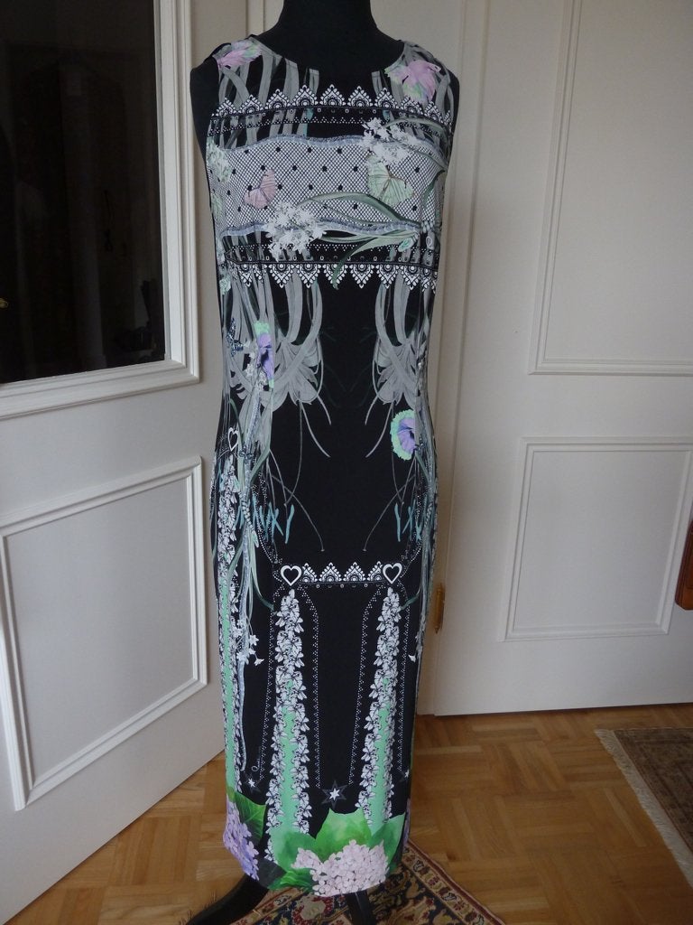 Cavalli Class luxe jurk, zwart, prachtig patroon, 40 NL, nw., Maat 38/40 (M), Nieuw, Knielengte, CAVALLI CLASS