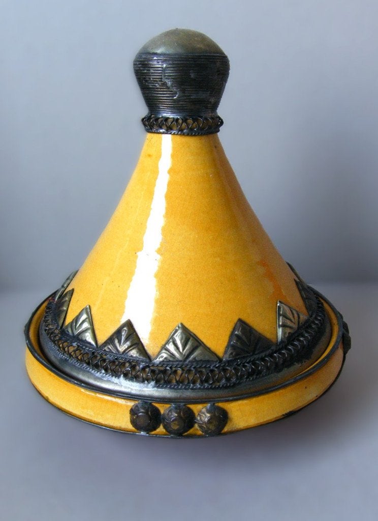 Gele Tajine met koperbeslag, Ophalen of Verzenden