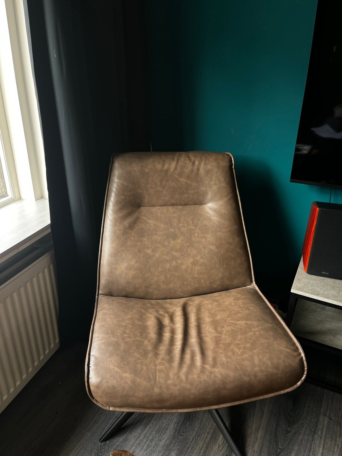 Fauteuil Bruin / Eetkamerstoel, Ophalen, Minder dan 75 cm, Leer, Zo goed als nieuw