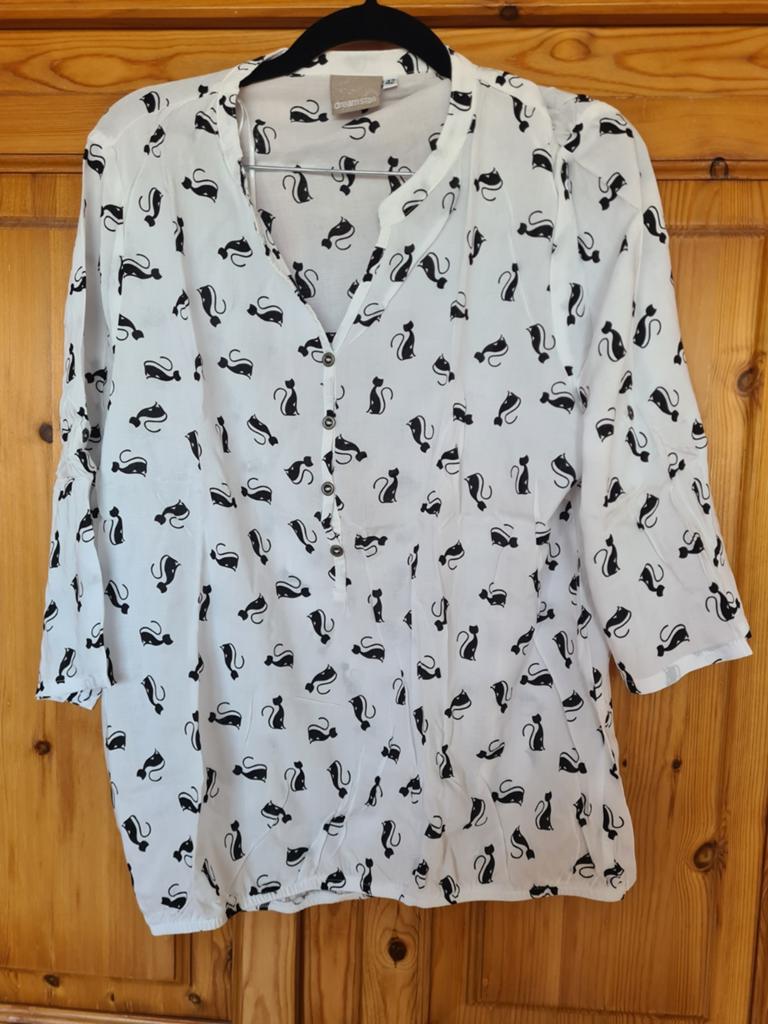 DreamSTAR Blouse met Kattenprint - Maat 42, DreamSTAR, Wit, Maat 42/44 (L), Ophalen of Verzenden
