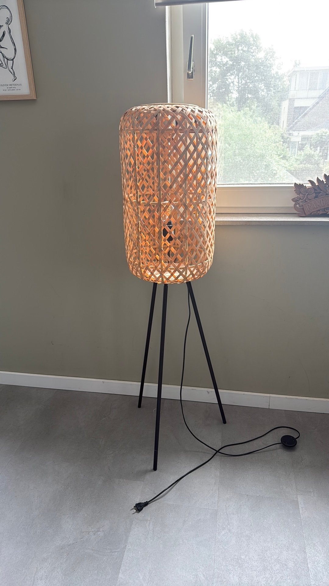 Bamboe vloerlamp, Huis en Inrichting, Lampen | Vloerlampen, Ophalen, 150 tot 200 cm