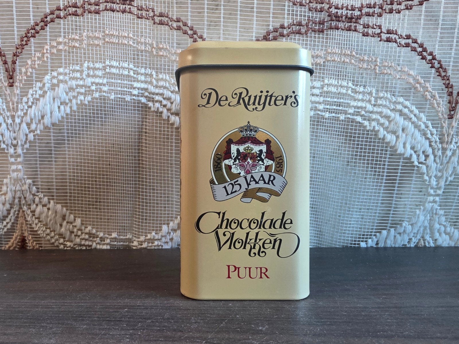 Vintage De Ruijter blik - 125 jaar chocolade vlokken puur n, Verzamelen, Ophalen of Verzenden, Gebruikt, Overige, Overige merken