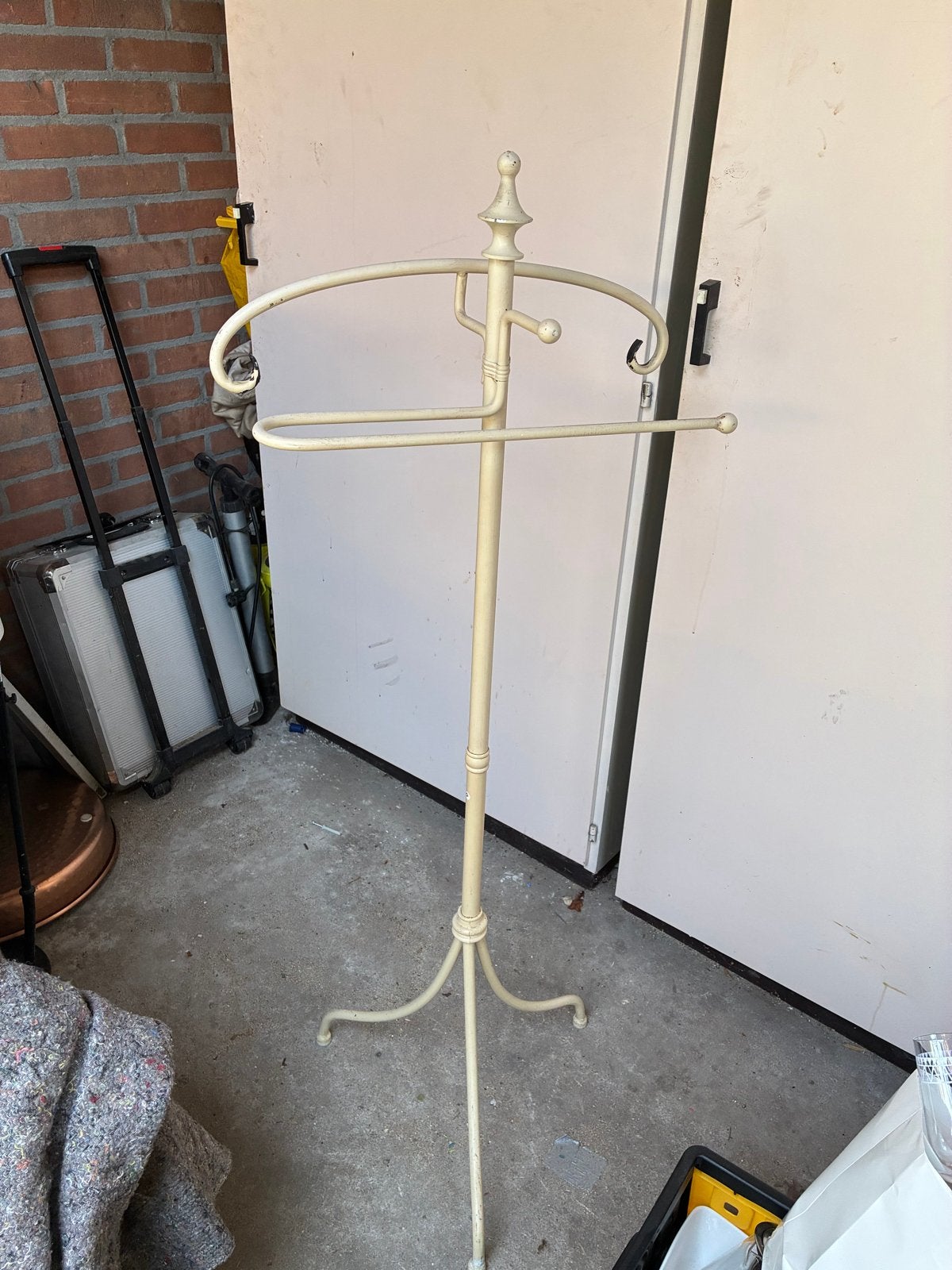 Vintage metalen staande kapstok, crème wit, Gebruikt, Ophalen of Verzenden, Metaal, Staande kapstok