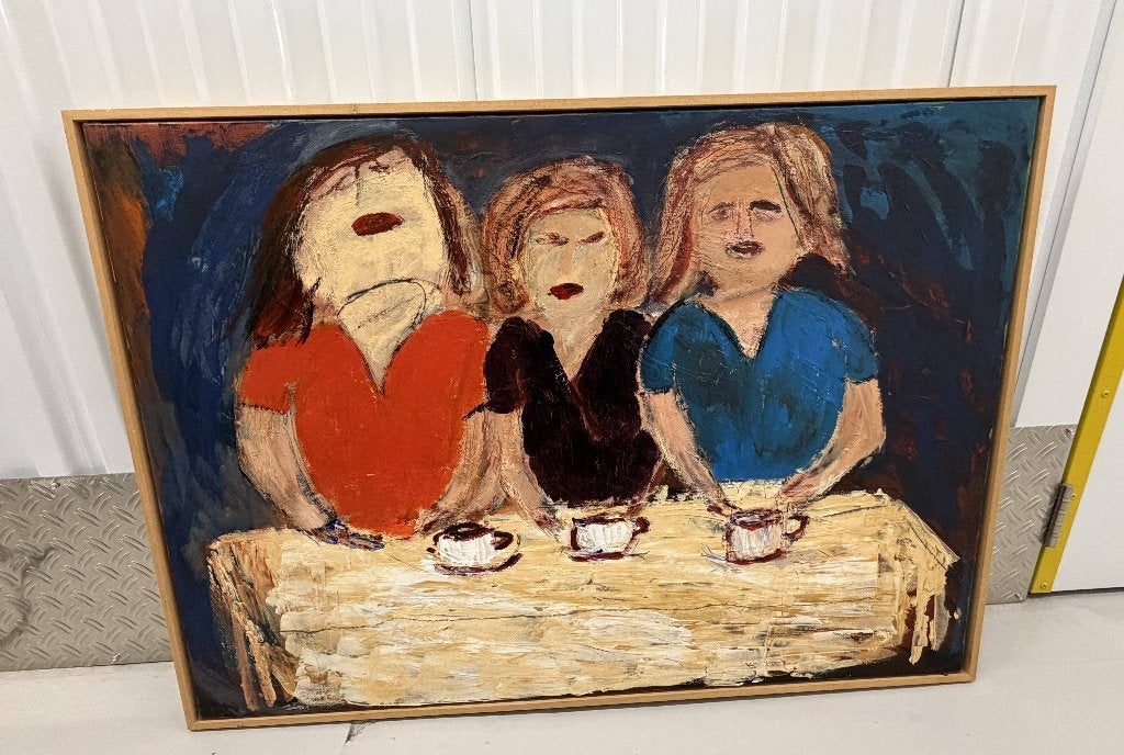 Olieverfschilderij - Koffiedames - gesigneerd ‘Ton’, Antiek en Kunst, Kunst | Schilderijen | Modern, Ophalen, Ingelijst, Olieverf