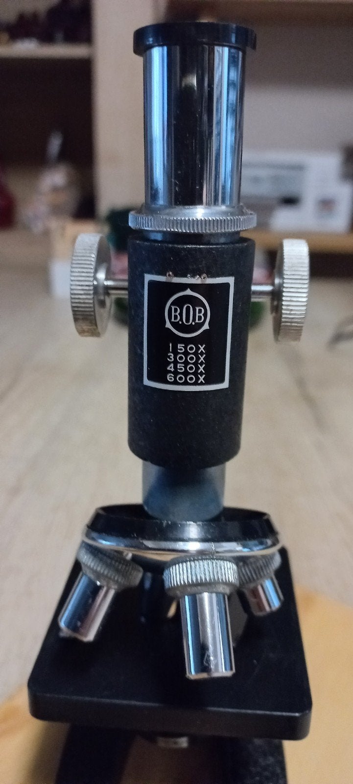Vintage B.O.B. Microscoop in Houten Kist - 150x tot 600x, Ophalen of Verzenden, Gebruikt, 400x tot 1000x, Biologische microscoop