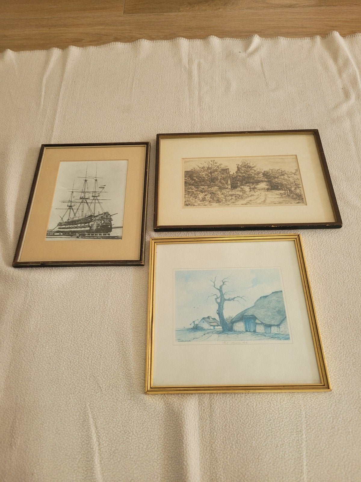 Lotje oude/antieke schilderijtjes/tek, Ophalen of Verzenden, Schilderij, Pentekening, Ingelijst