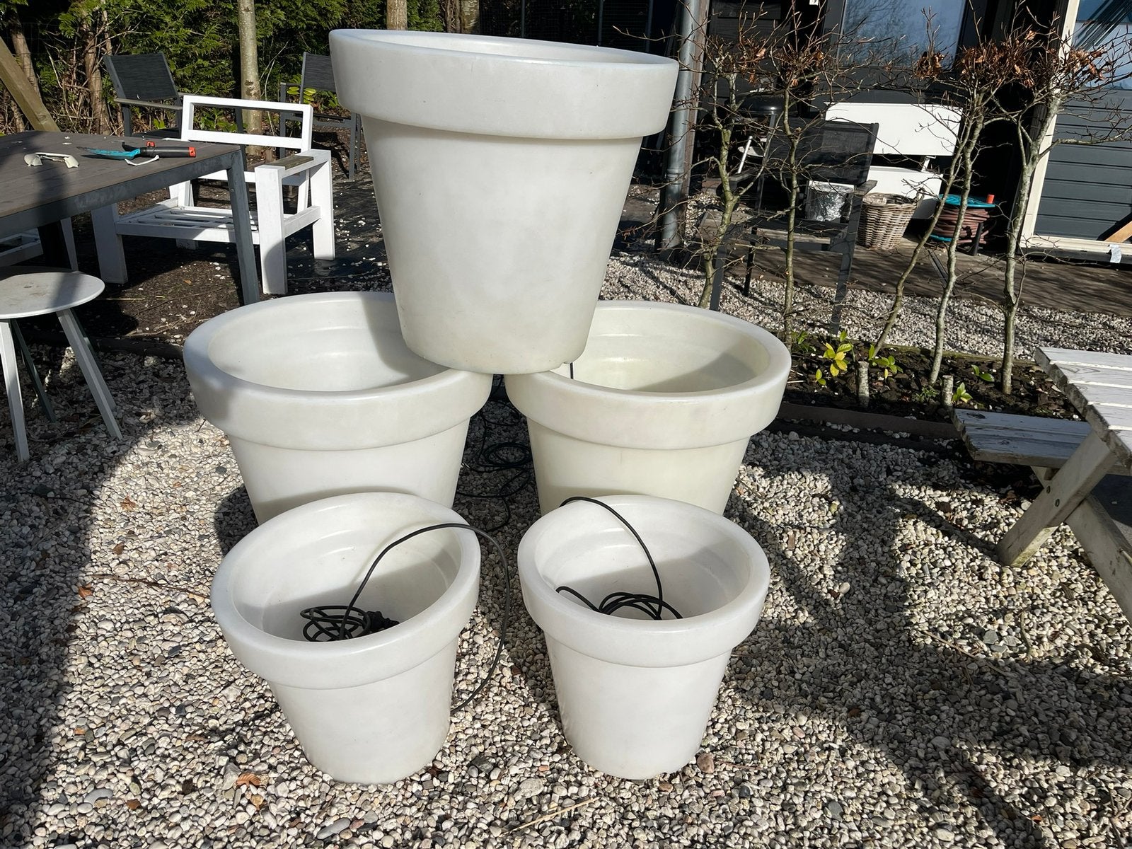 5 Originele verlichte witte BLOOM bloempotten Small en Lagre, Kunststof, Rond, Ophalen of Verzenden, Zo goed als nieuw