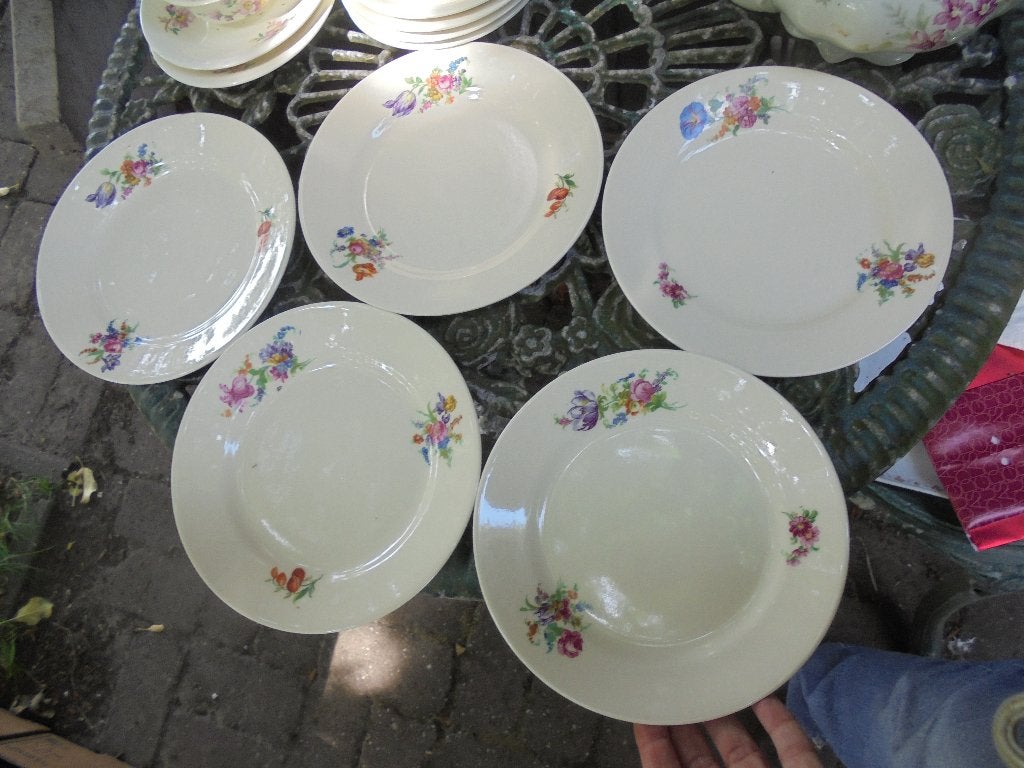 5 x Ontbijtbord P. Regout met bloemboeketjes / roze roos, Ophalen of Verzenden