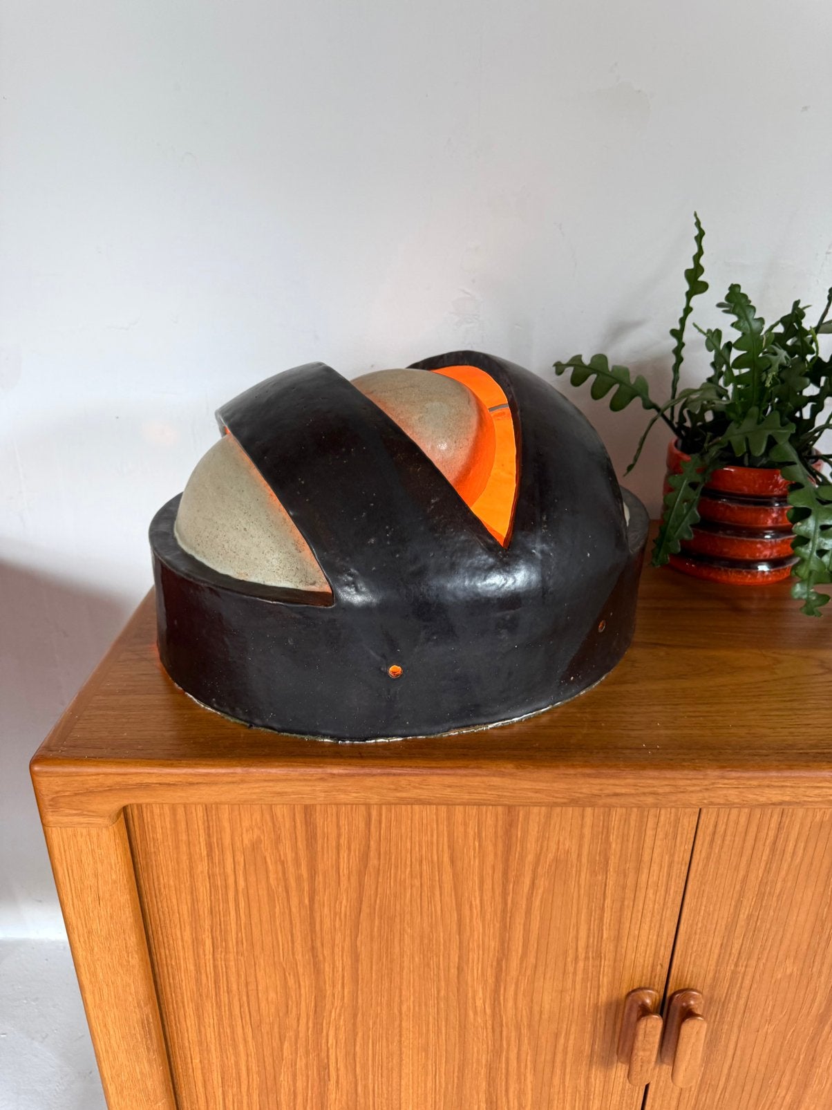 Vintage Brutalistische keramieken wandlamp, jaren ‘70, Gebruikt, Bruin, Keramiek, E14 (klein)