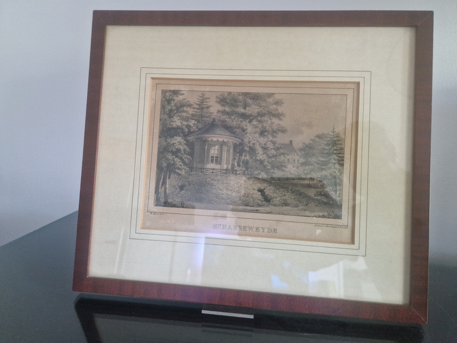 Prent gravure oud Zeist Scharweyde, Antiek en Kunst, Ophalen of Verzenden, Architectuur, Gravure, 1800 - 1899