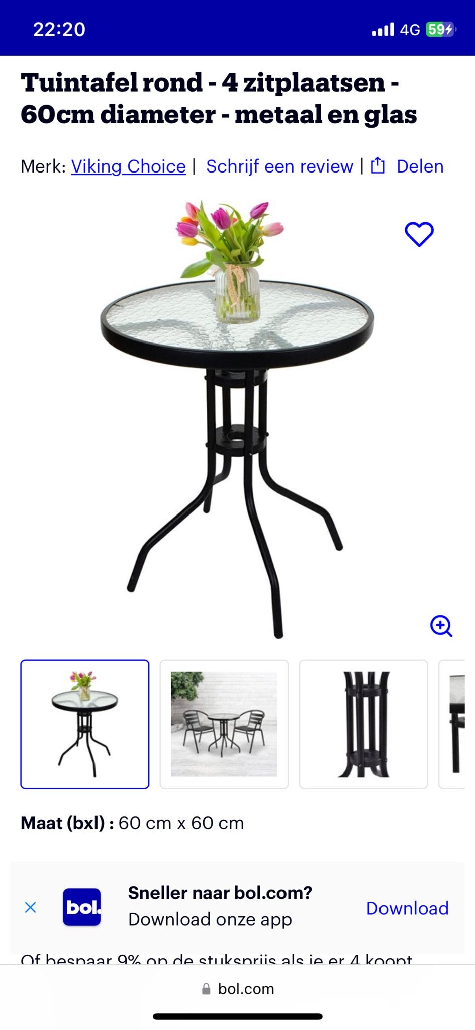 Springos Tuintafel Rond - Metaal en Glas, Ophalen of Verzenden, Gebruikt, Rond, Metaal