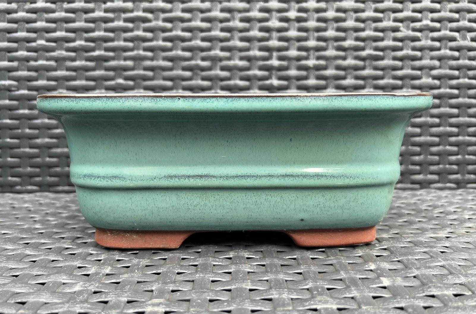 Bonsai schaal groen-blauw geglazuurd Koreaans 22,6x16,5x8,9, Tuin en Terras, Nieuw, Ophalen of Verzenden, Aardewerk, Rechthoekig