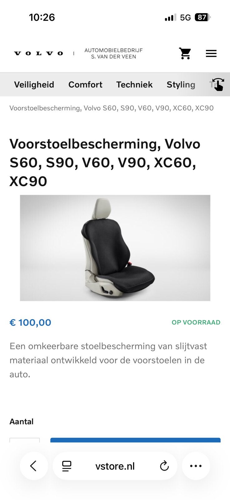 Volvo voorstoelbescherming, Overige merken, Autogordel, Ophalen of Verzenden, Zo goed als nieuw