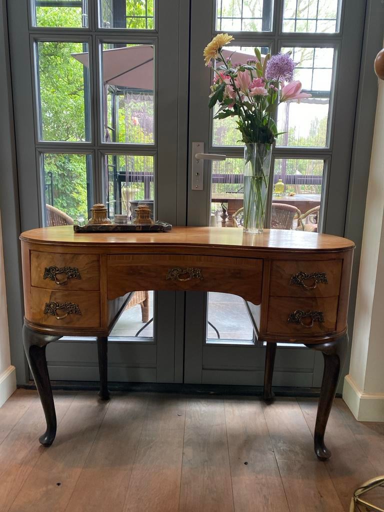 Antiek Bureau met Inktpotstaal - 114x50x77 cm, Antiek en Kunst, Antiek | Meubels | Tafels, Ophalen of Verzenden
