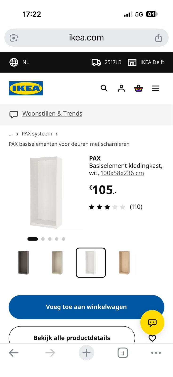 Nieuwe IKEA Pax kast wit 100x58x201 cm (nieuw in doos), Huis en Inrichting, Ophalen, 200 cm of meer, Nieuw, 50 tot 100 cm
