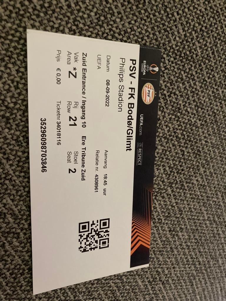 TICKET PSV-BODO/GLIMT EUROPA LEAGUE 22-23, Ophalen of Verzenden, Zo goed als nieuw, PSV, Overige typen