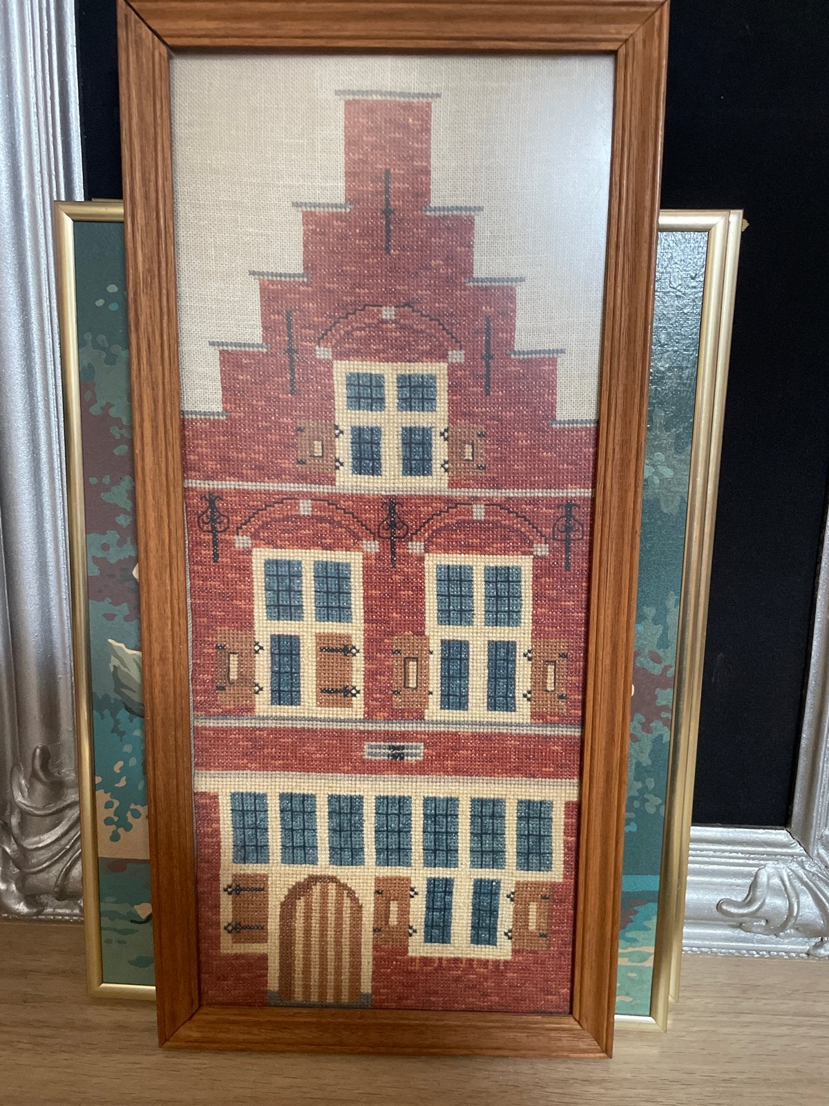 Geborduurd Hollands Huis in Houten Lijst, Ophalen of Verzenden, Gebruikt, Minder dan 50 cm, Overige typen