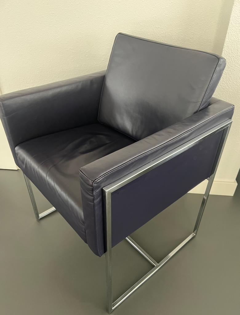 Vier leren Harvink eetkamerstoelen, Ophalen, Blauw, Vier