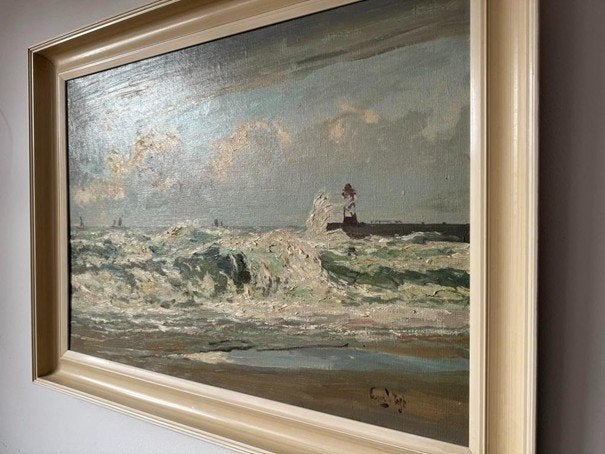 Leendert van der Vlist (1894-1962) schilderij zeezicht, Maritiem / water, Doek, Expressionistisch, Ophalen of Verzenden