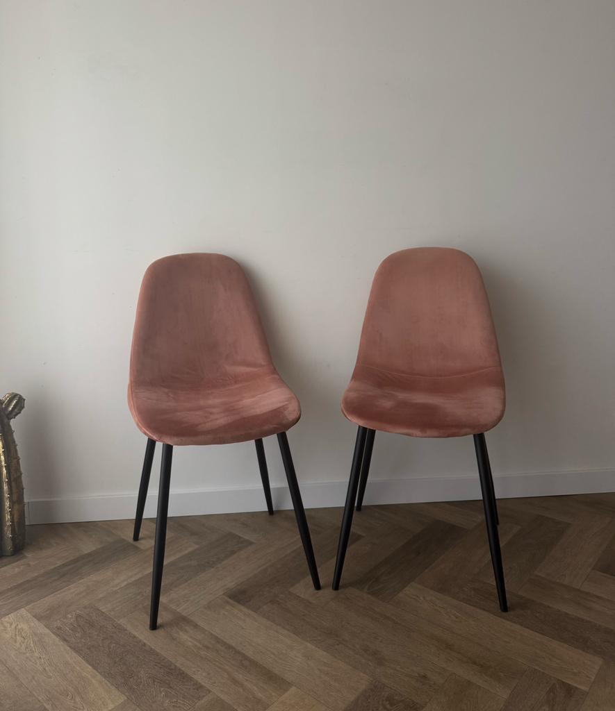 Velvet eetkamerstoelen Oudroze Zwart stalen poten., Ophalen of Verzenden, Zo goed als nieuw