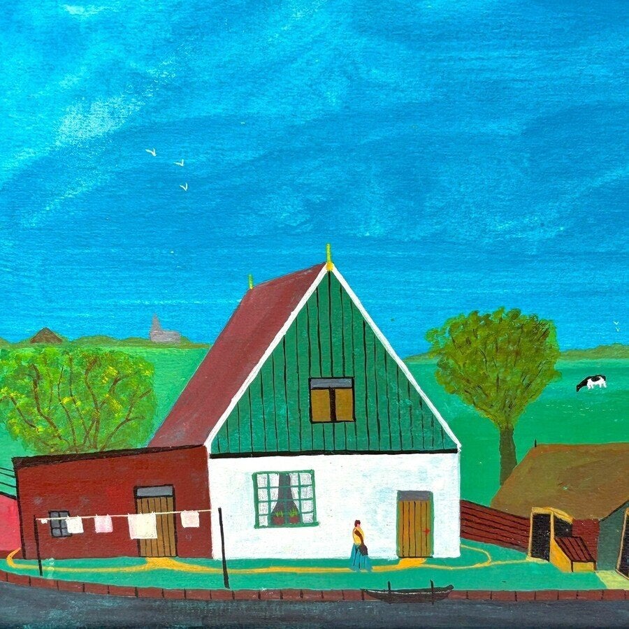 Arie van Leijen (1921-2008) - Huisje aan het water, Ophalen of Verzenden