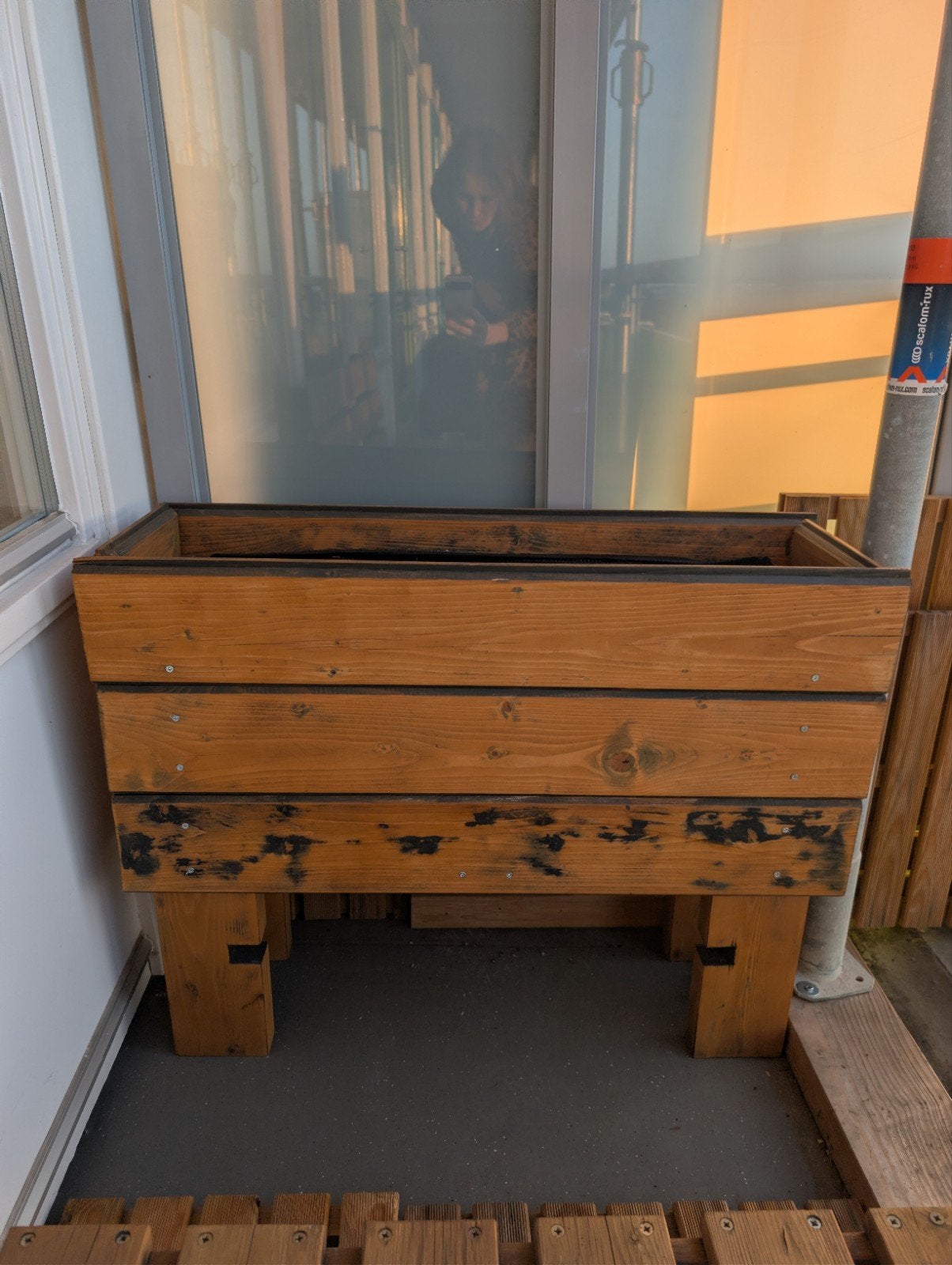 Houten bloembak van schuttinghout (2 stuks beschikbaar), Ophalen, Gebruikt, Balkon, 60 tot 100 cm