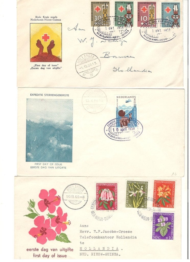 FDC’s Nieuw Guinea E1, E2, E3 E9, E10 en E11., Ophalen of Verzenden, Rest van de wereld