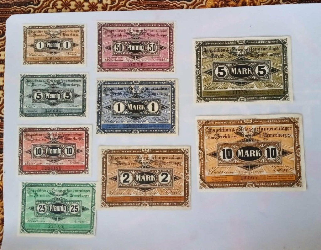 Duitsland 1917 Set van 9 waarden Kriegsgefangenenlager geld, Ophalen of Verzenden, Duitsland, Setje