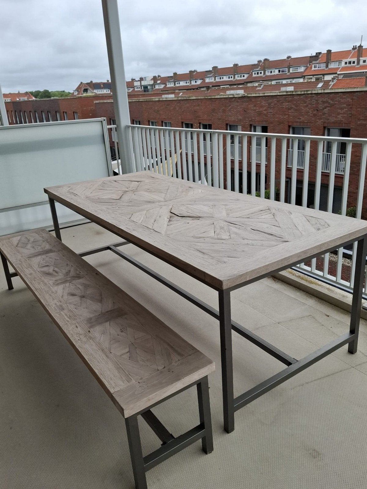 Teakhouten tafel met bijpassende bank, Tuin en Terras, Tuinmeubel-accessoires, Ophalen, Gebruikt