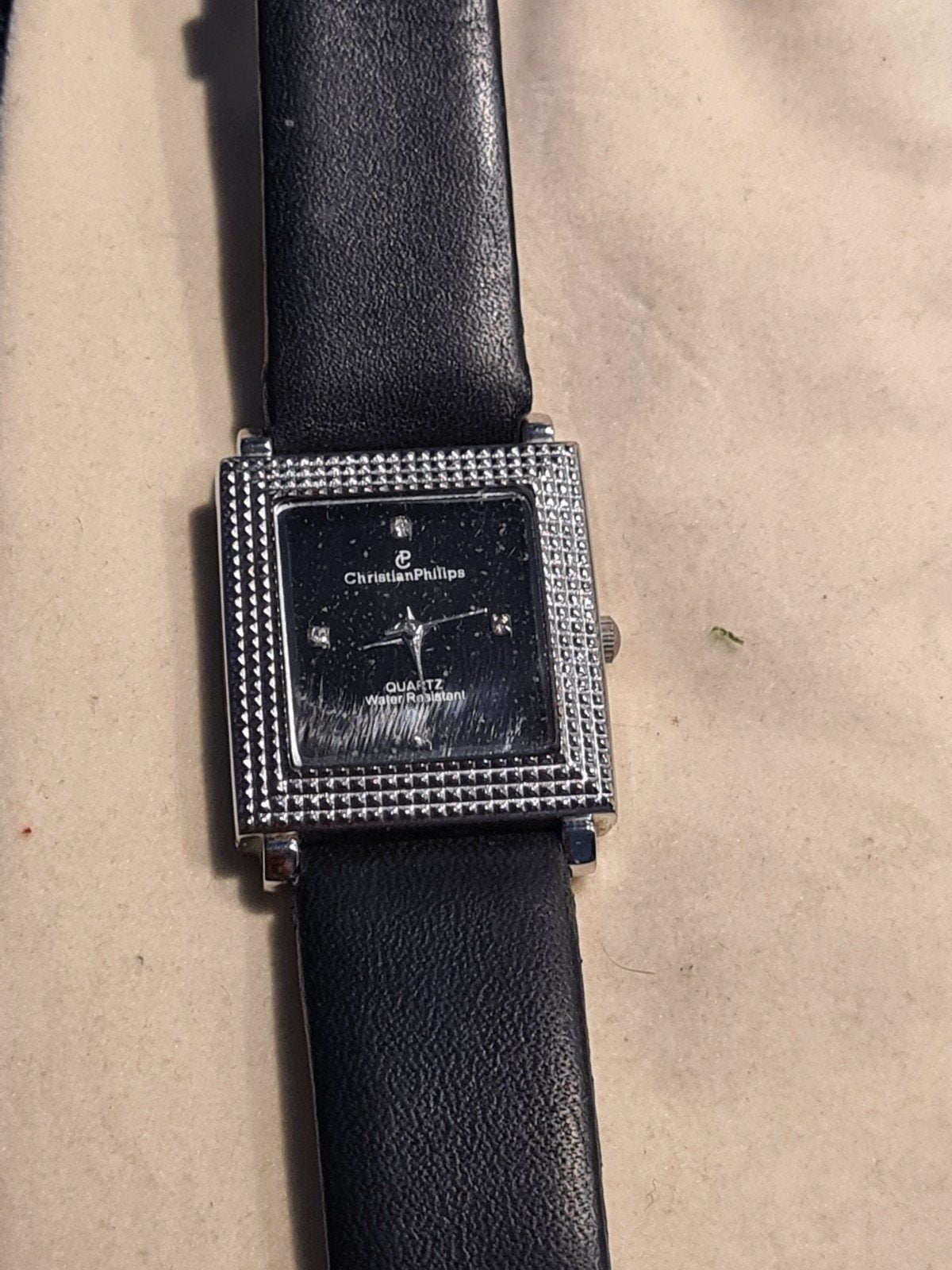 Christian Philips horloge met strass en leren bandje, Ophalen of Verzenden