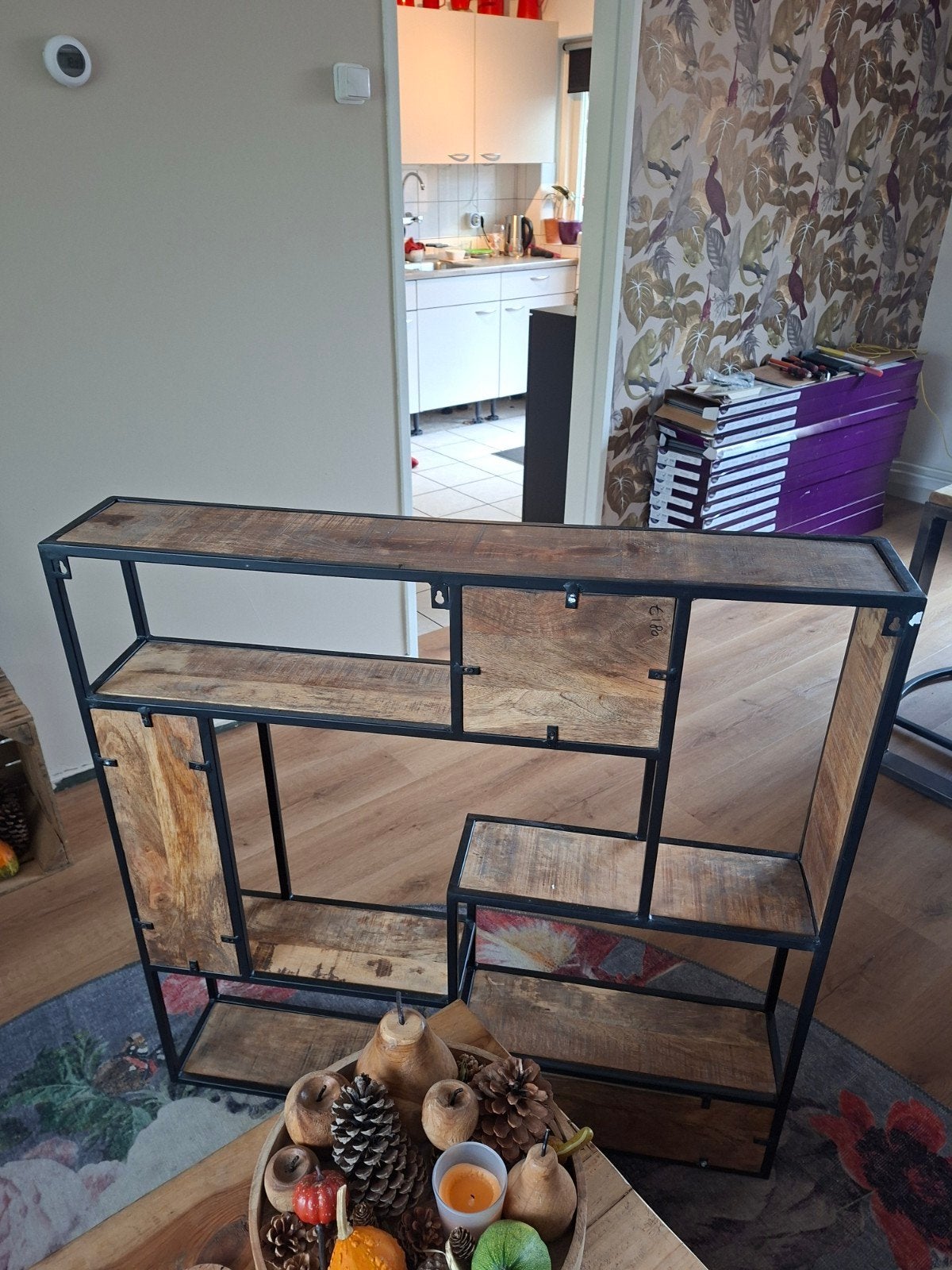 schitterend wandrek mangohout met staal, Huis en Inrichting, Ophalen, Zo goed als nieuw