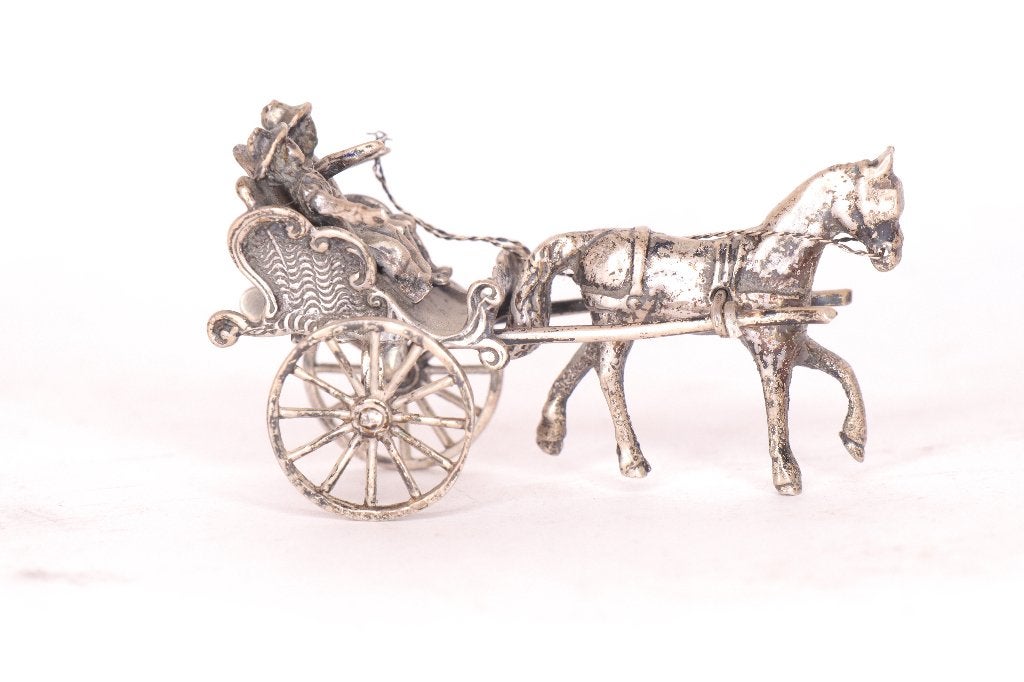 Miniatuur zilver - Paard en wagen, Ophalen of Verzenden, Zilver